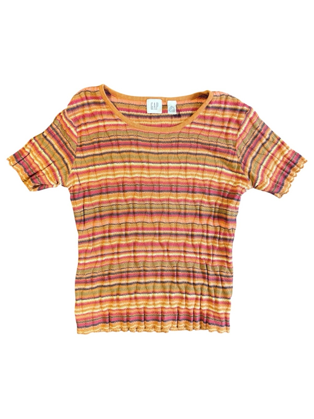 Vintage Gap Textured Knit Striped Short Sleeve Top